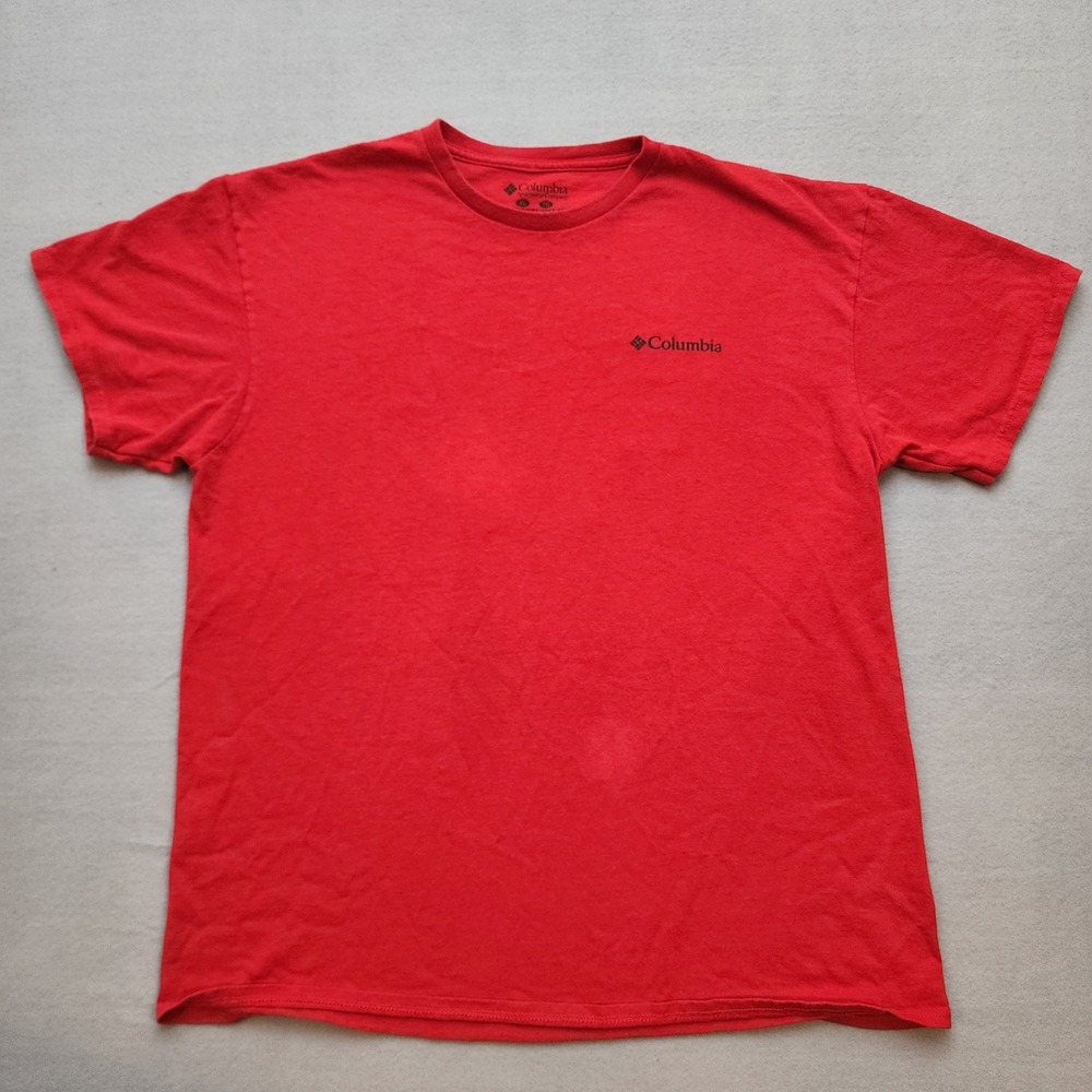 Columbia Mens XL Red Graphic T-Shirt Short Sleeve Cotton Hiking Outdoor Tee
